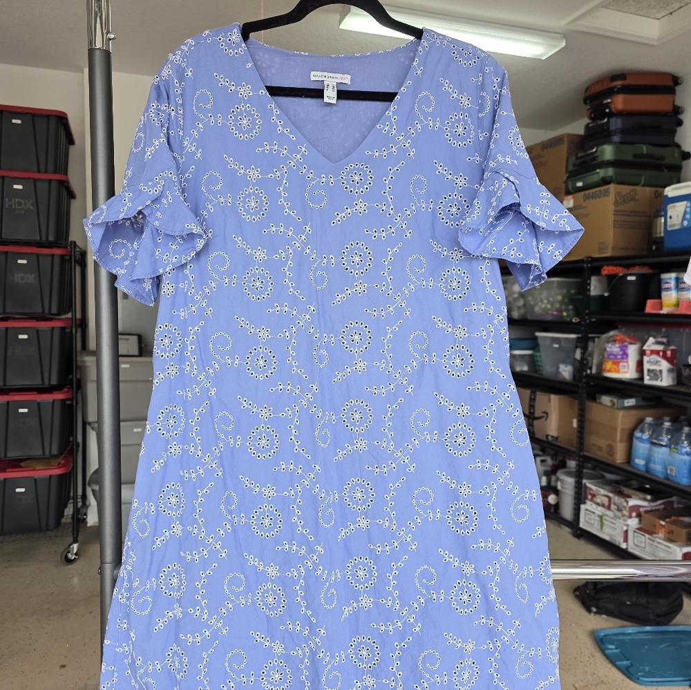 Isaac Mizrahi Live! Blue Floral Eyelet Dress Size  16 Chest 21" - Picture 4 of 8